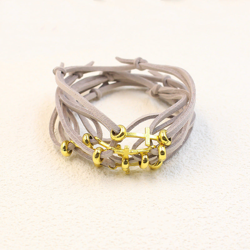 Colorful Cord Gold Bead Bracelet for Women Friendship Gift Simple Stretchable Velvet Cord Set Cross Braided Bracelet