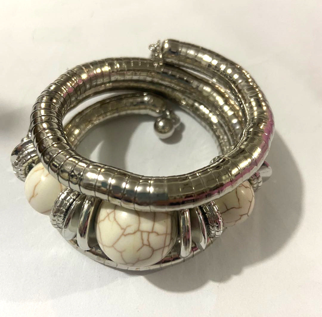 European and American Three-Circle Bracelet Creative Spacer Bead Elastic Snake Bone Bracelet Women's Layered Multi-Layer Bracelet