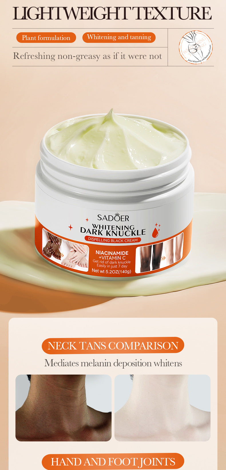 Full English Joint Whitening and Dark Spot Removal Cream140g SADOER Vitamin C Moisturizing Body Lotion  Wholesale