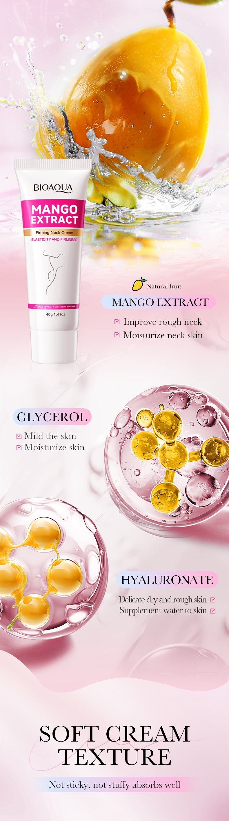 Mango Neck Cream BIOAOUA Firming, Hydrating, Skin-Refining, Fine Line Neck Cream for  Wholesale
