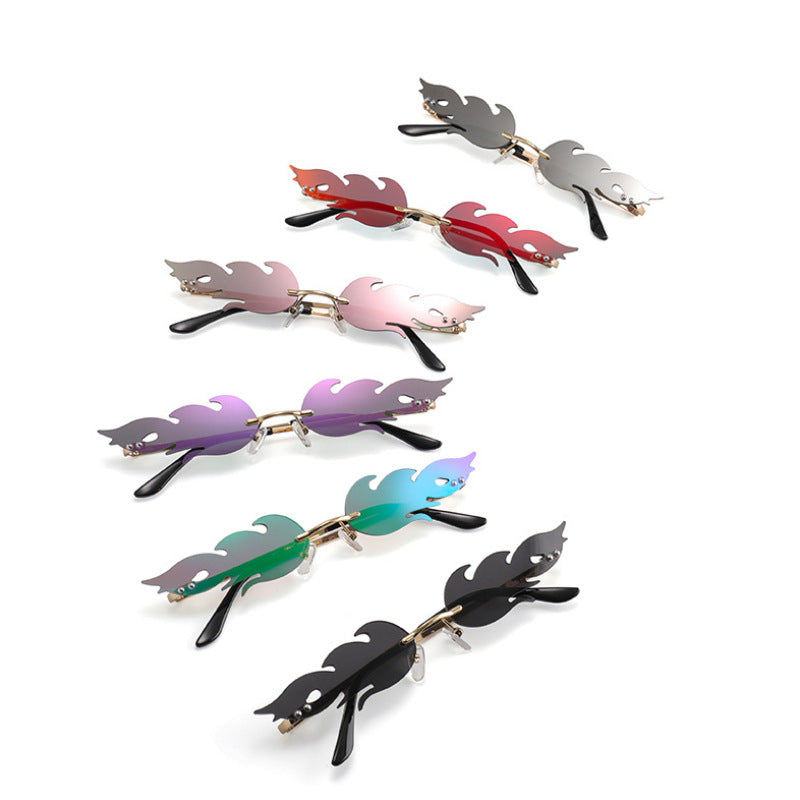 Personalized Flame Sunglasses Women's Fashion Metal Frameless Sunglasses Trendy European and American Christmas Party Quirky Glasses