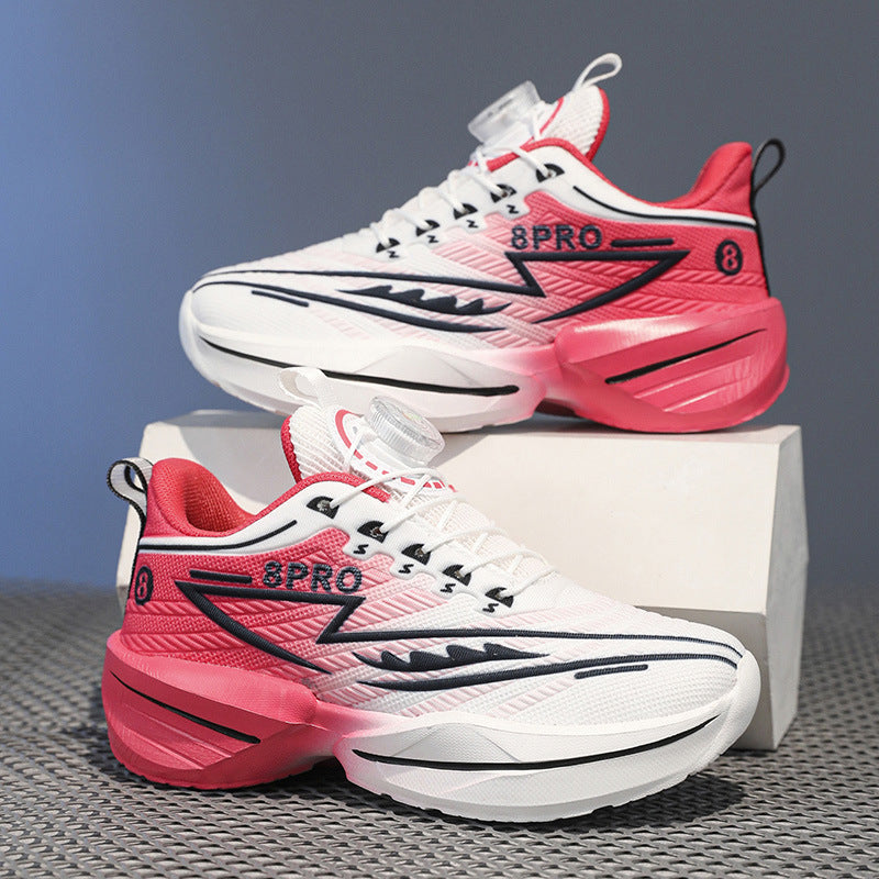 2025New Mesh Breathable Rotating Button Children's Shoes Student Training Running Shoes Red Rabbit Children's Mandarin Duck Sports Shoes