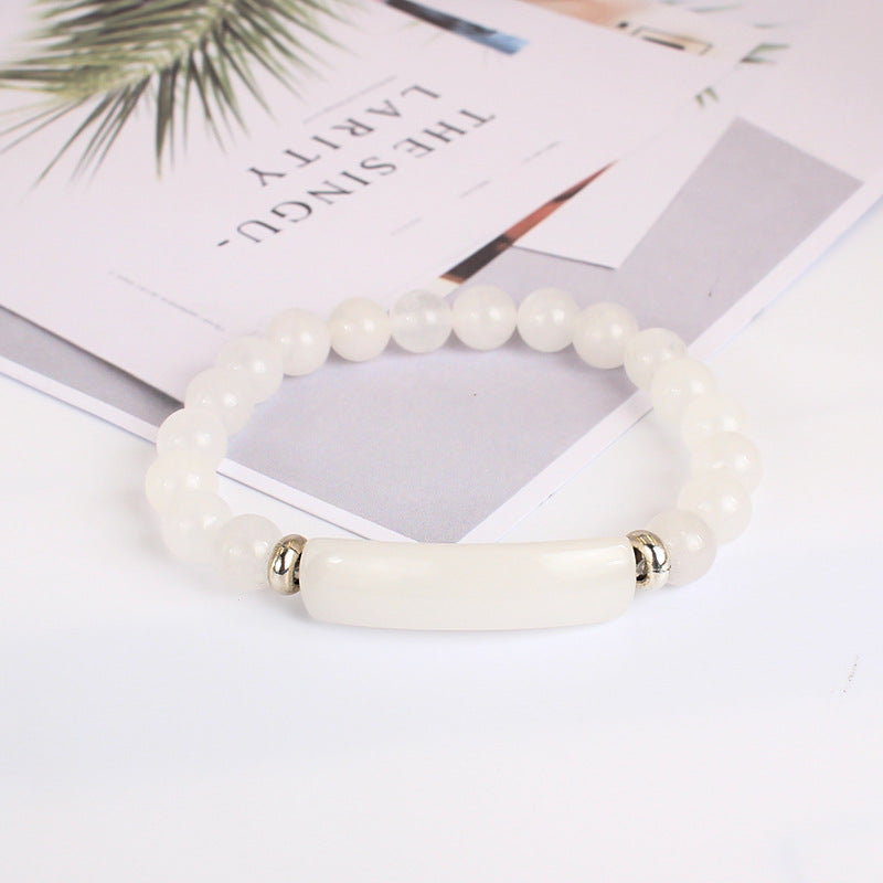 Natural Rose Quartz Beaded Bracelet for Women Fashion Gift Elastic Cord Black Agate White Jade Tiger Eye Stone Bridge Bracelet