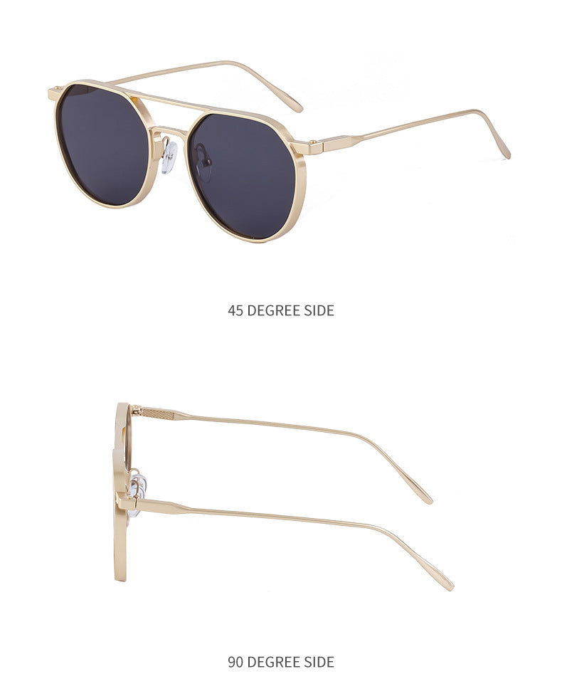 New Retro Oval Frame Glasses Metal Double Bridge Pilot Sunglasses Men's High-end Driving Sun Protection Sunglasses