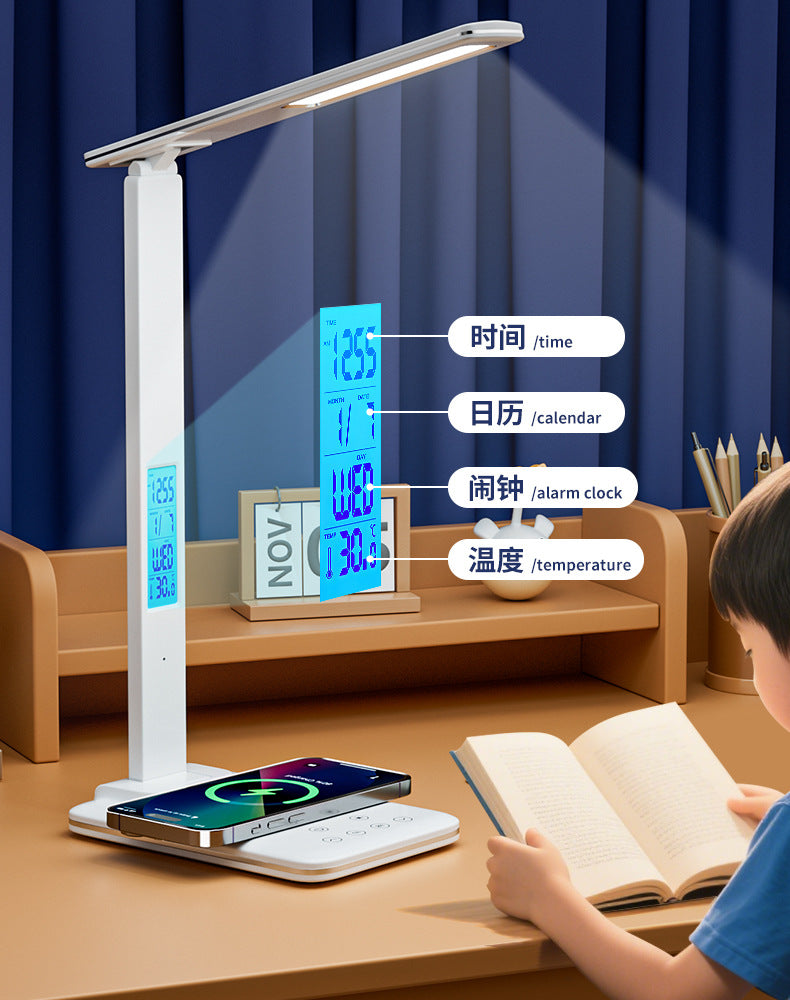 Folding desk lamp with calendar clock alarm clock15W Wireless Fast Charging Touch Dimming Bedroom Eye Protection Reading Lamp Customization