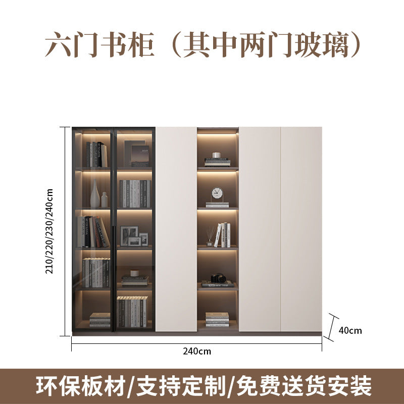 Heightened Solid Wood Bookcase with Glass Doors, Floor-standing Home-use Six-door Bookcase, High-end Storage Cabinet for Home Bedroom and Study Room