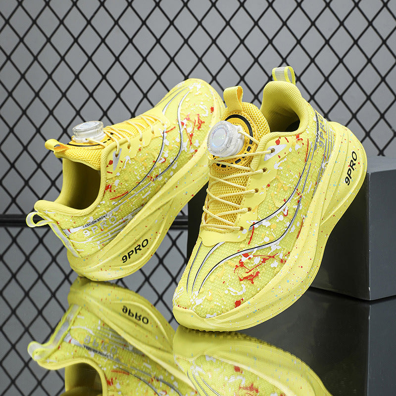 Children's Running Shoes with Rotating Buckle, Breathable Mesh Surface, Ultra-light Soft Sole, Wear-resistant, Non-slip, Racing Sports Shoes for Boys and Girls