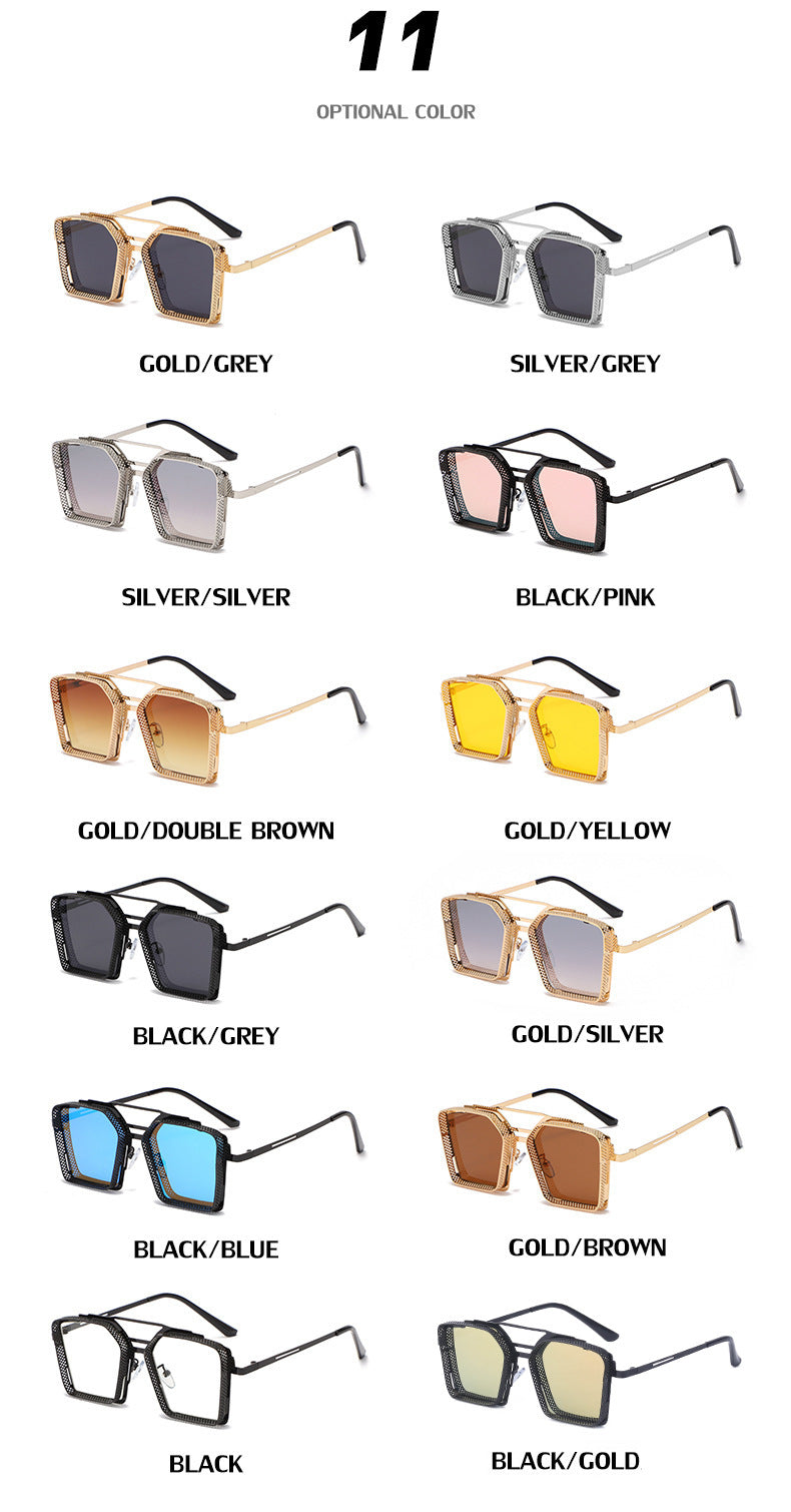 Vintage Steampunk Sunglasses for Men Metal Hollow Square Frame Sunglasses Men's Trendy Glasses sunglasses