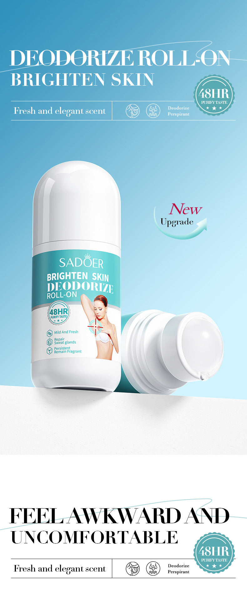 Antiperspirant50ml SADOER Fragrant Refreshing Non-Sticky Roll-On Deodorant Cross-Border Wholesale