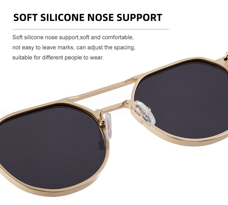 New Retro Oval Frame Glasses Metal Double Bridge Pilot Sunglasses Men's High-end Driving Sun Protection Sunglasses