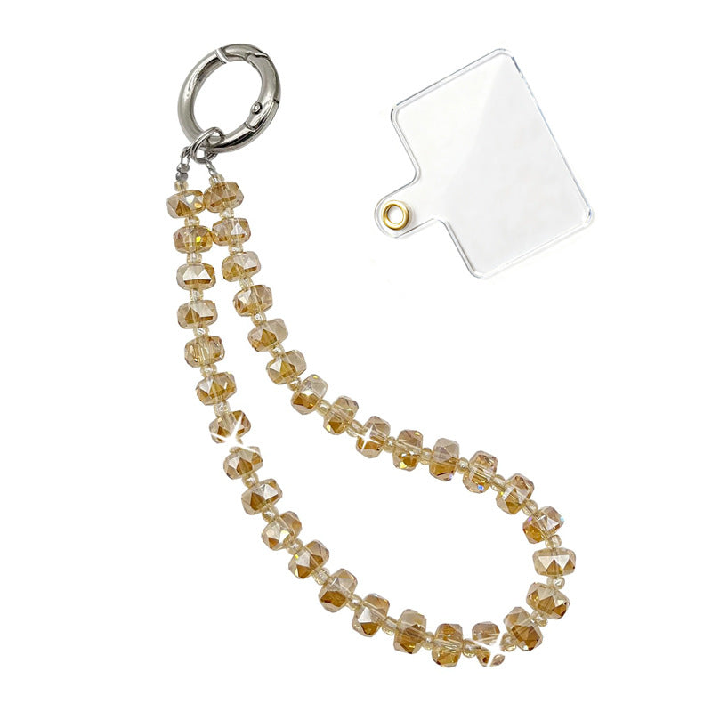 Car Wheel Crystal Pendant Simple Handheld Chain Keychain Handmade Beaded Short Wrist Strap Lanyard Phone Chain