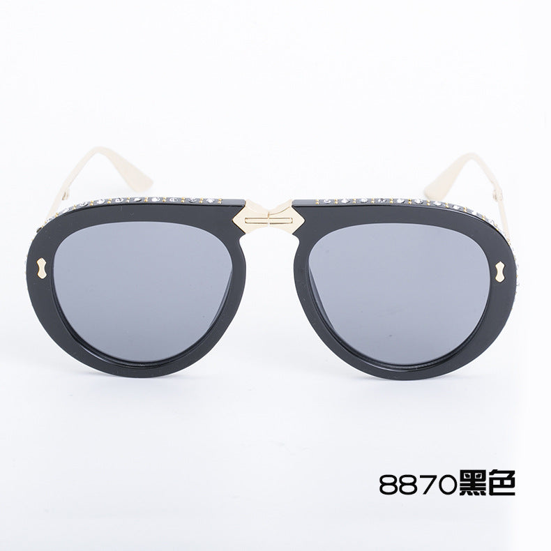 Diamond-Encrusted Foldable Sunglasses for Women Fashionable Internet Celebrity Style Sunglasses Artistic Bare-Faced Glasses Toad Glasses sunglasse