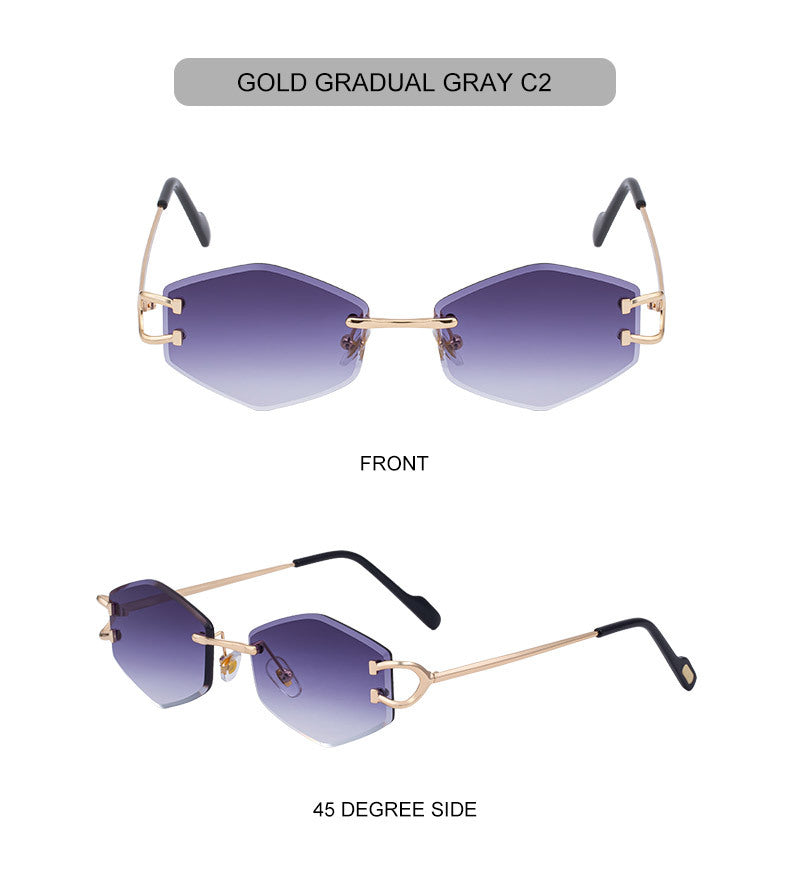 2025New European and American Fashion Frameless Sunglasses for Women with Metal Temples Trendy Outdoor Street Style Sunglasses for Women