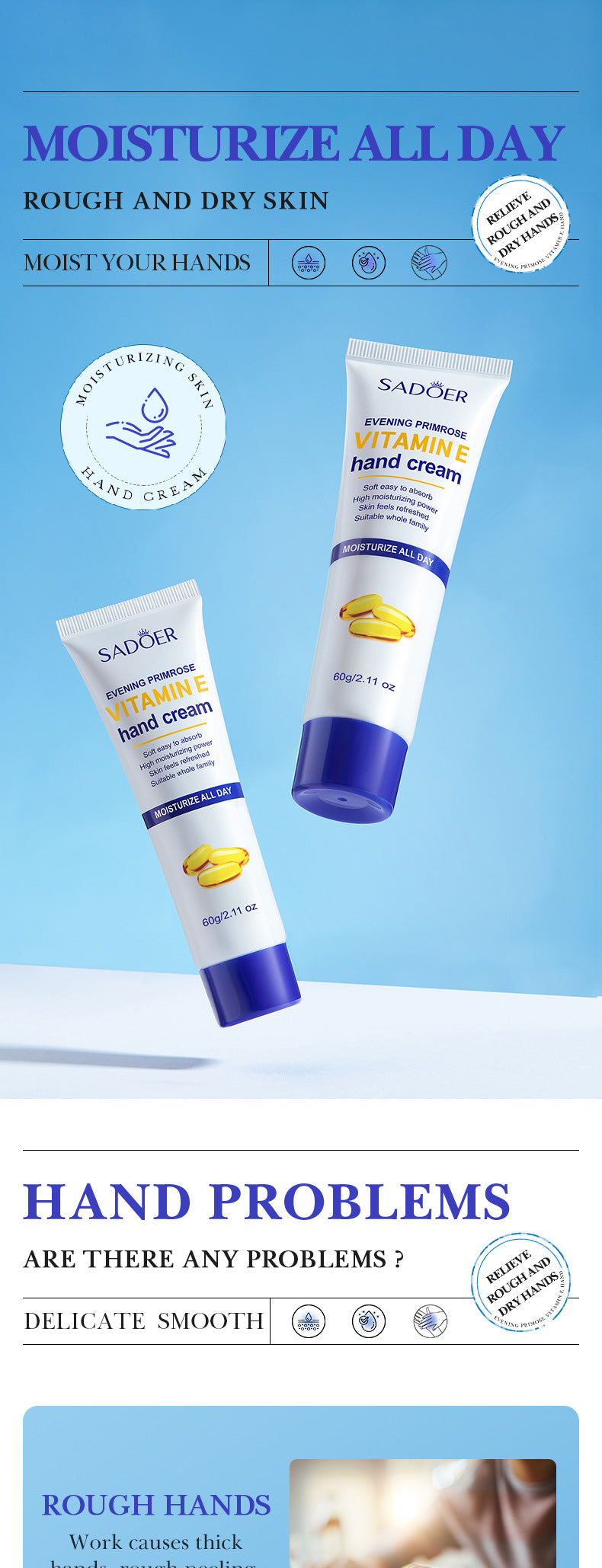 All English Vitamins E Hand cream SADOER Evening Primrose Hydrating Moisturizing Anti-Chapped  Wholesale