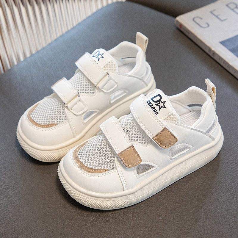 Girls Sports Closed-Toe Sandals Summer Style2025Summer New Children's Hollow Breathable Single Mesh Shoes Girls' White Shoes
