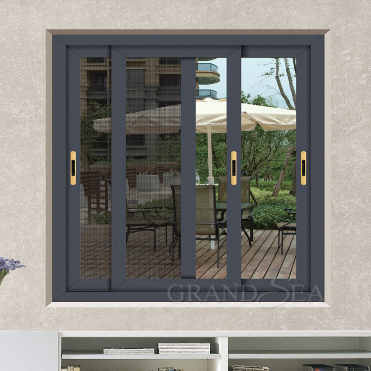 Strong Stainless Steel Mesh Customized Aluminum Balcony Sliding windows With Safety Lock