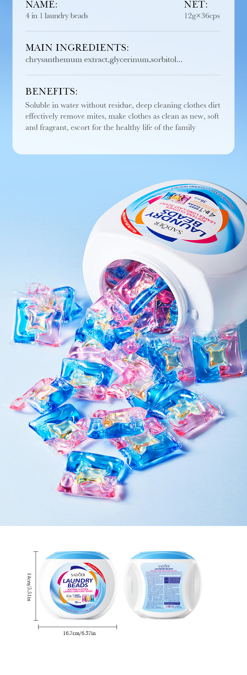 Full English Laundry Pods SADOER Deep Cleaning Clothes Clean Laundry Detergent  Foreign Trade Wholesale