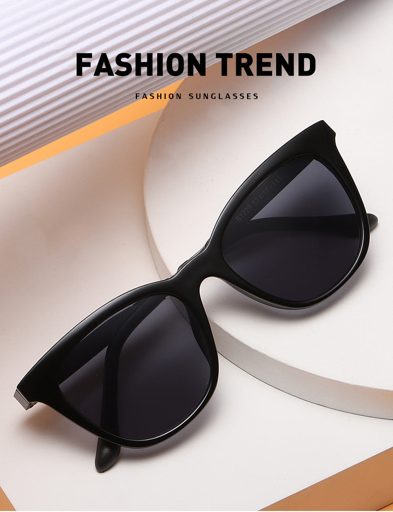 Aluminum-magnesium Spring Mirror Leg Cat Eye Sunglasses Men UV Protection ins Large Frame Sunglasses for Women with High-End Feel