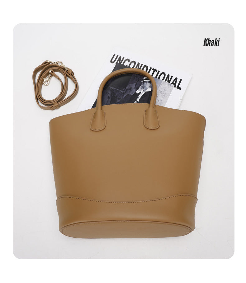 Vintage Large Capacity Commuter Tote Bag Cowhide Bucket Bag Crossbody Shoulder Bag for Women