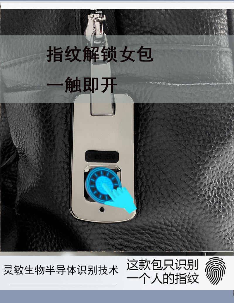 Anti-theft Backpack for Women Genuine Leather Travel Backpack with Fingerprint Unlock Versatile Casual Large Capacity Shoulder Bag