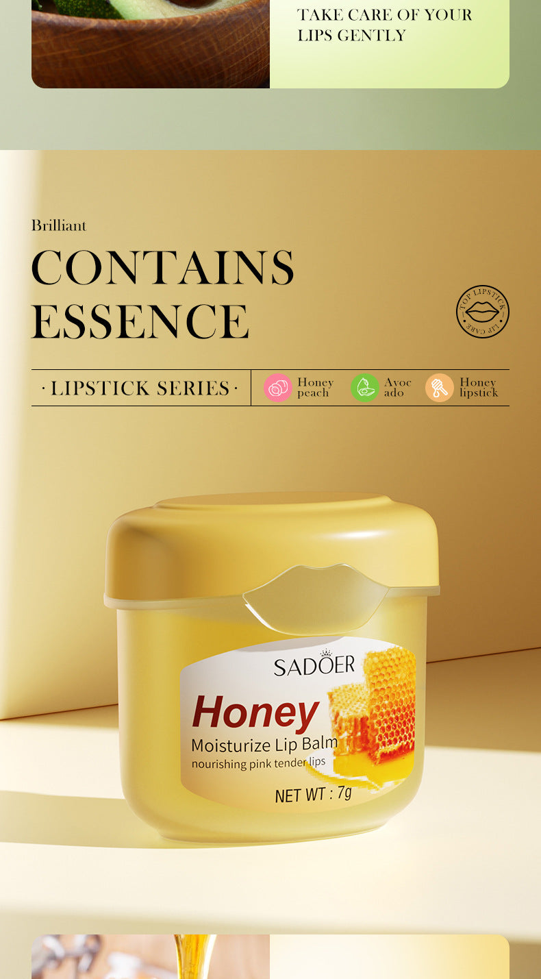 Full English Lip Balm SADOER Honey Hydrating Avocado Anti-Dry Crack Peach Lip Mask  Wholesale