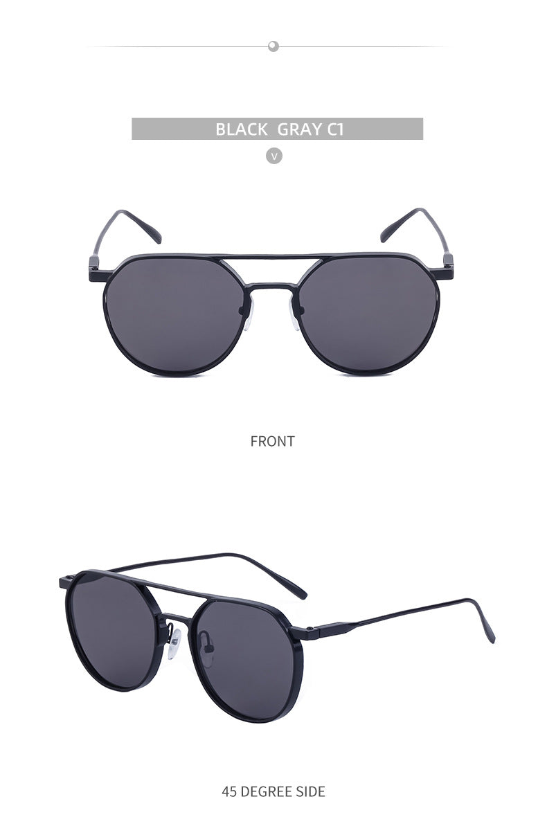 New Retro Oval Frame Glasses Metal Double Bridge Pilot Sunglasses Men's High-end Driving Sun Protection Sunglasses