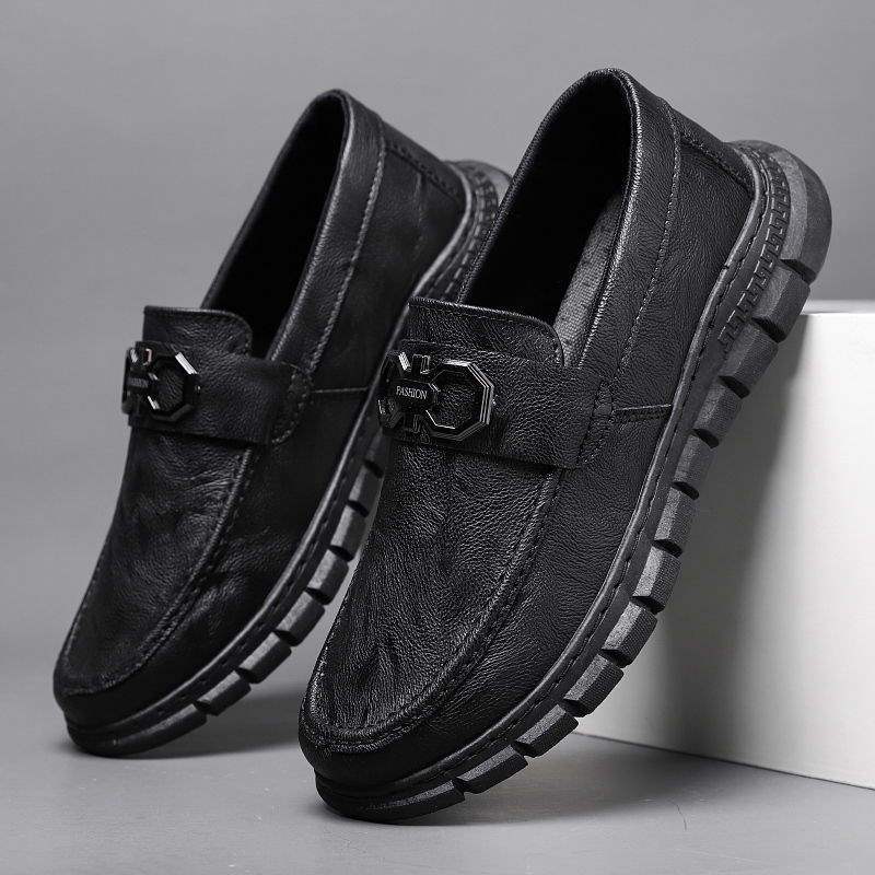 Spring New Casual Leather Shoes for Men British Style Breathable Trendy Versatile Sneakers Business Black Korean Version Work Shoes Trendy