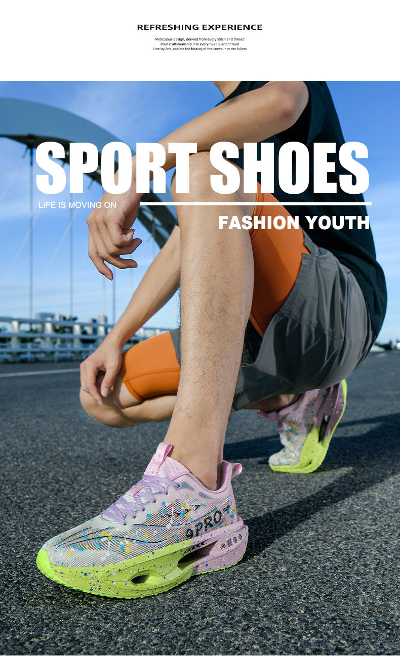 Autumn New Red Rabbit9Fluorescent Breathable Comfortable Couple Sports Shoes Ultra-Light Cushioning Rebound Anti-Slip Wear-Resistant Running