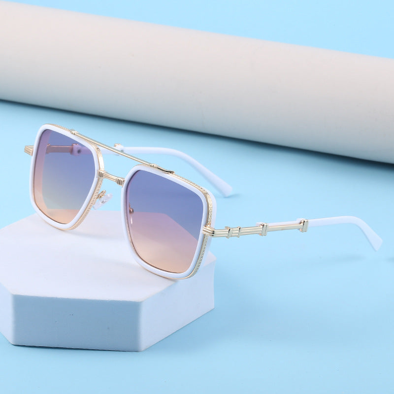 Vintage Double Bridge Square Frame Men's Sunglasses Outdoor Hiking Trendy Sunglasses Sun Protection Glasses Wholesale shades