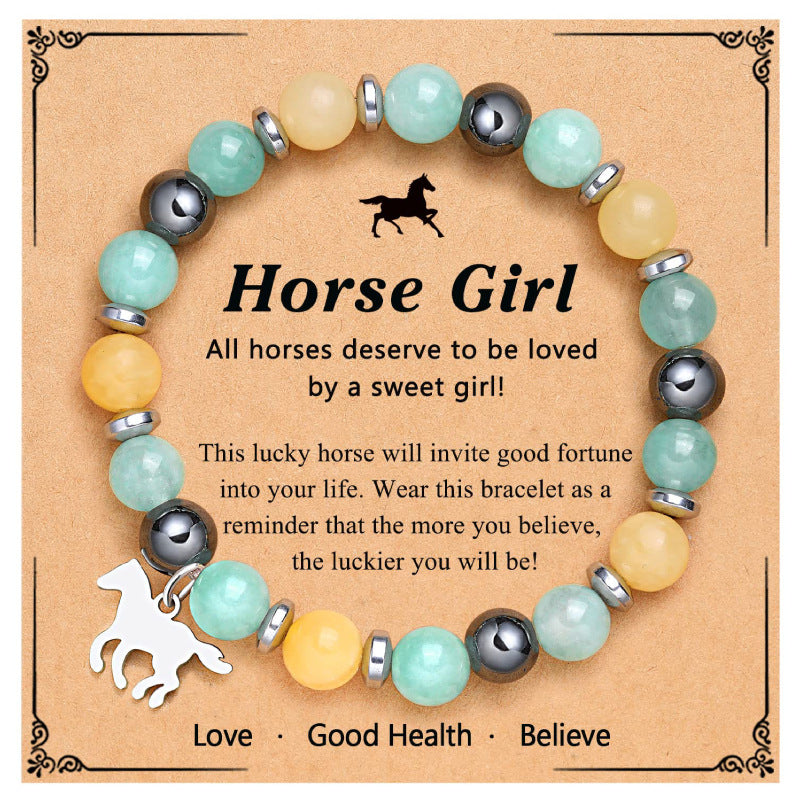 Women's Blue Jade Magnetic Spacer Bracelet Natural Stone Pink Zebra Beaded Bracelet Stainless Steel Pony Pendant Bracelet