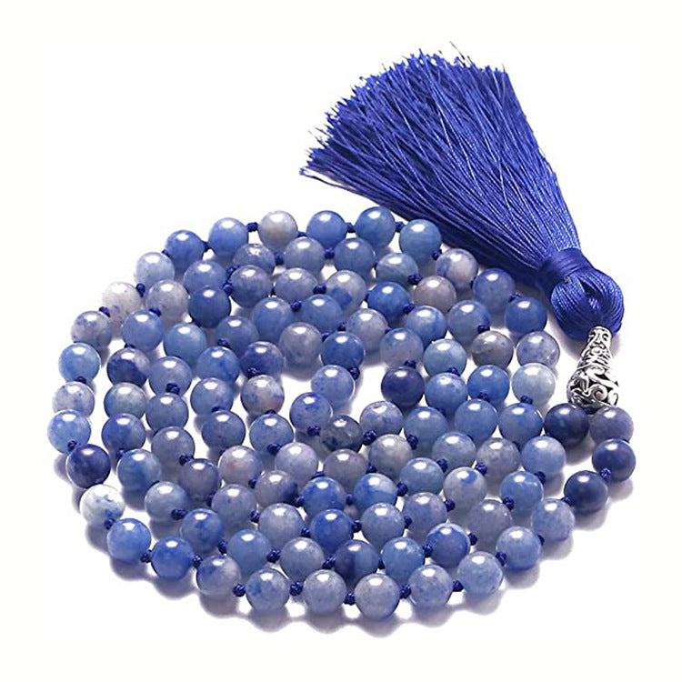 Men's Stone Tassel Long Bracelet108Beaded Bohemian Style Blue Agate Tassel Long Bracelet