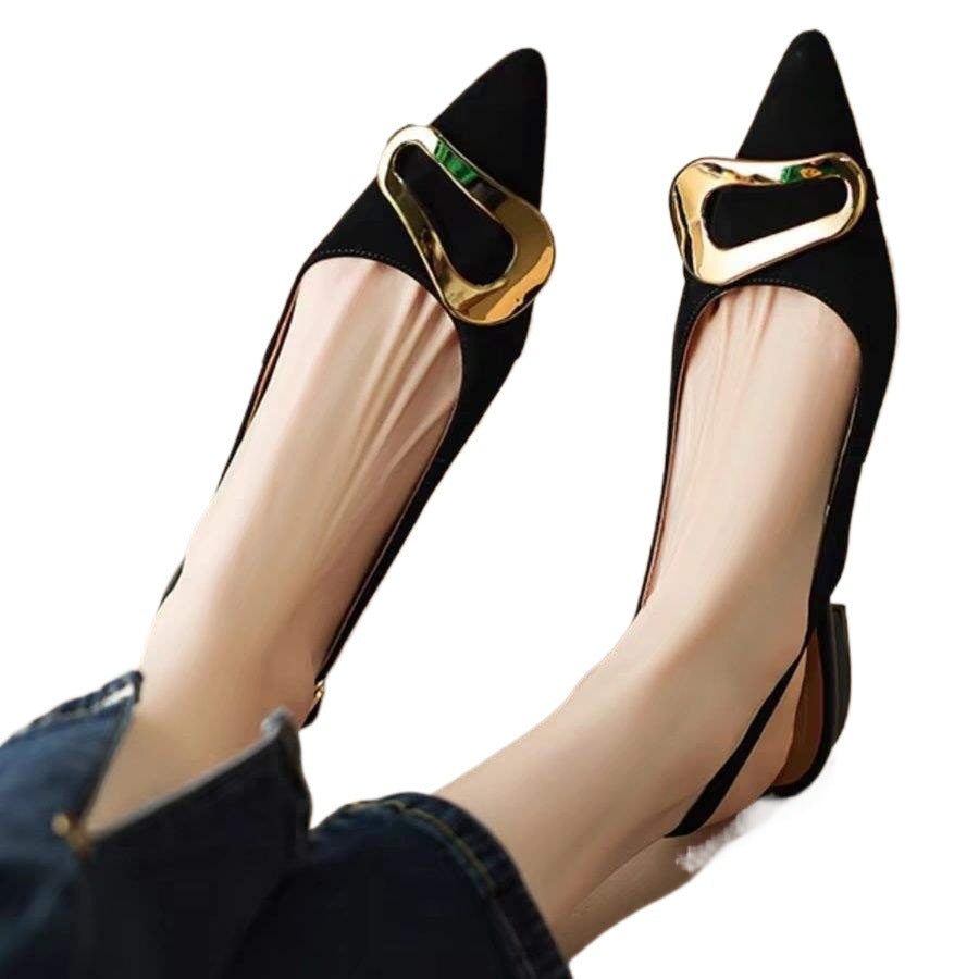 French retro metal buckle flat shoes for women2025Summer New Style Closed-Toe Sandals Pointed Elegant Shallow Mouth Flats