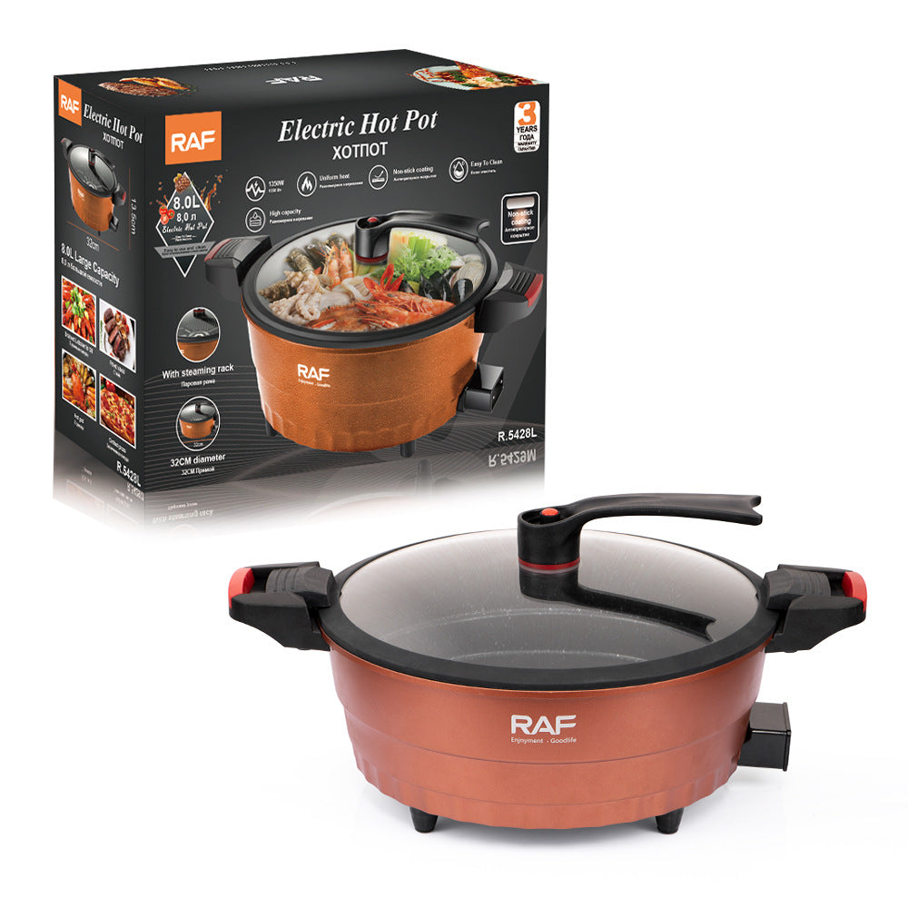 RAF Hot-selling Household Multi-functional8L Simple Electric Wok Electric Hot Pot Electric Steamer Integrated Instant Noodle Pot Electric Cooking Pot