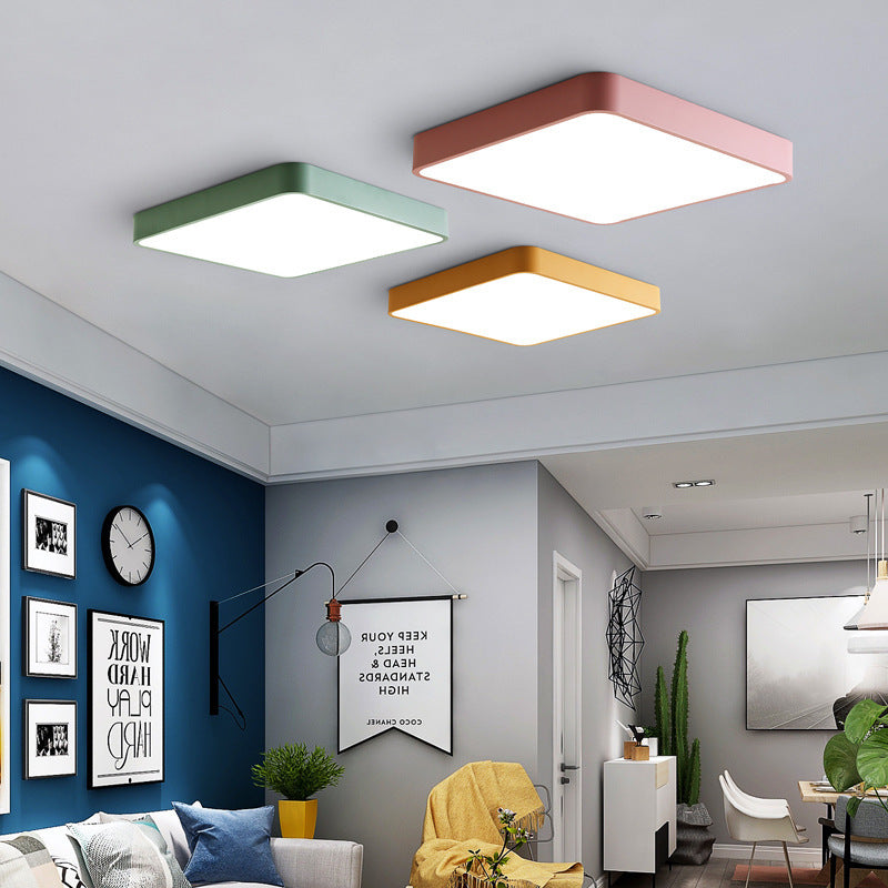 Home Living Room Lamp Rectangular Creative Macaron Ceiling Lamp Room Lamp Modern Simple Iron Art led Bedroom light