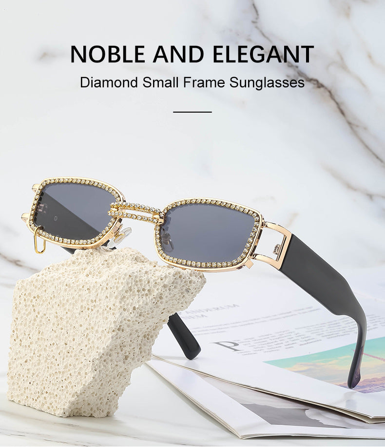 Korean Style gm Big Brand Same Style Sunglasses for Women Small Frame Hanging Ring Sunglasses for Men ins Diamond-encrusted Sunscreen Internet Celebrity Sunglasses