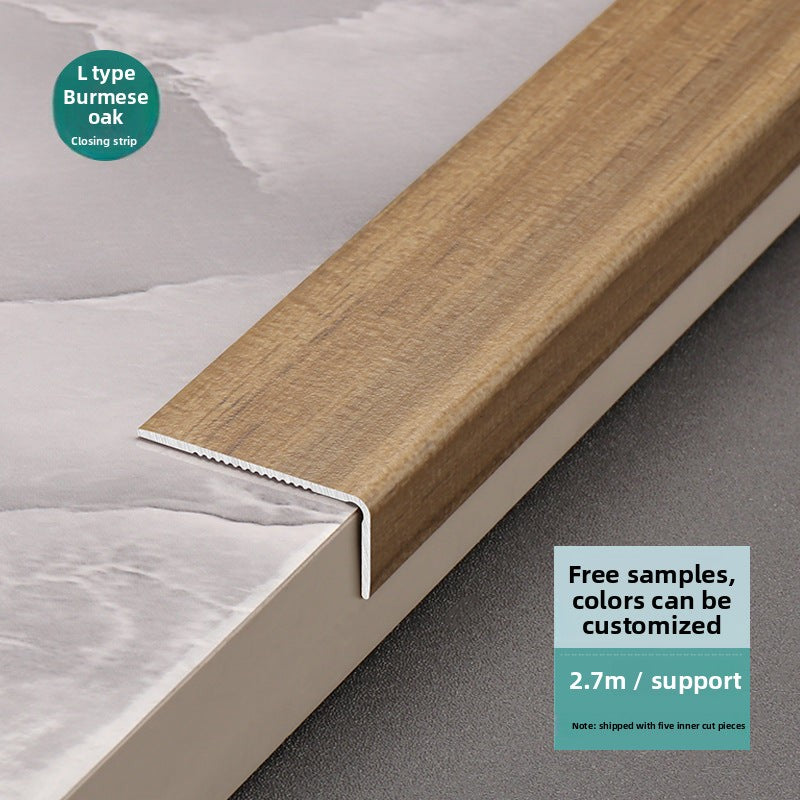 Aluminum alloy wood grain L Edge trim for wooden flooring at right angles7Decorative tile edge trim with embossed pattern for exterior corners