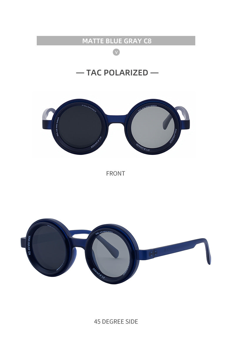 Nighttime Driving Glasses Round Frame ND Adjustable Zoom Men's Sunglasses2025New Polarized Sunglasses