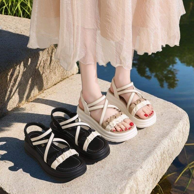 Waterproof Platform Roman Sandals for Women, Breathable Non-Slip Thick Sole Women's Shoes, Student Outdoor Casual Versatile Elastic Strap Beach Shoes