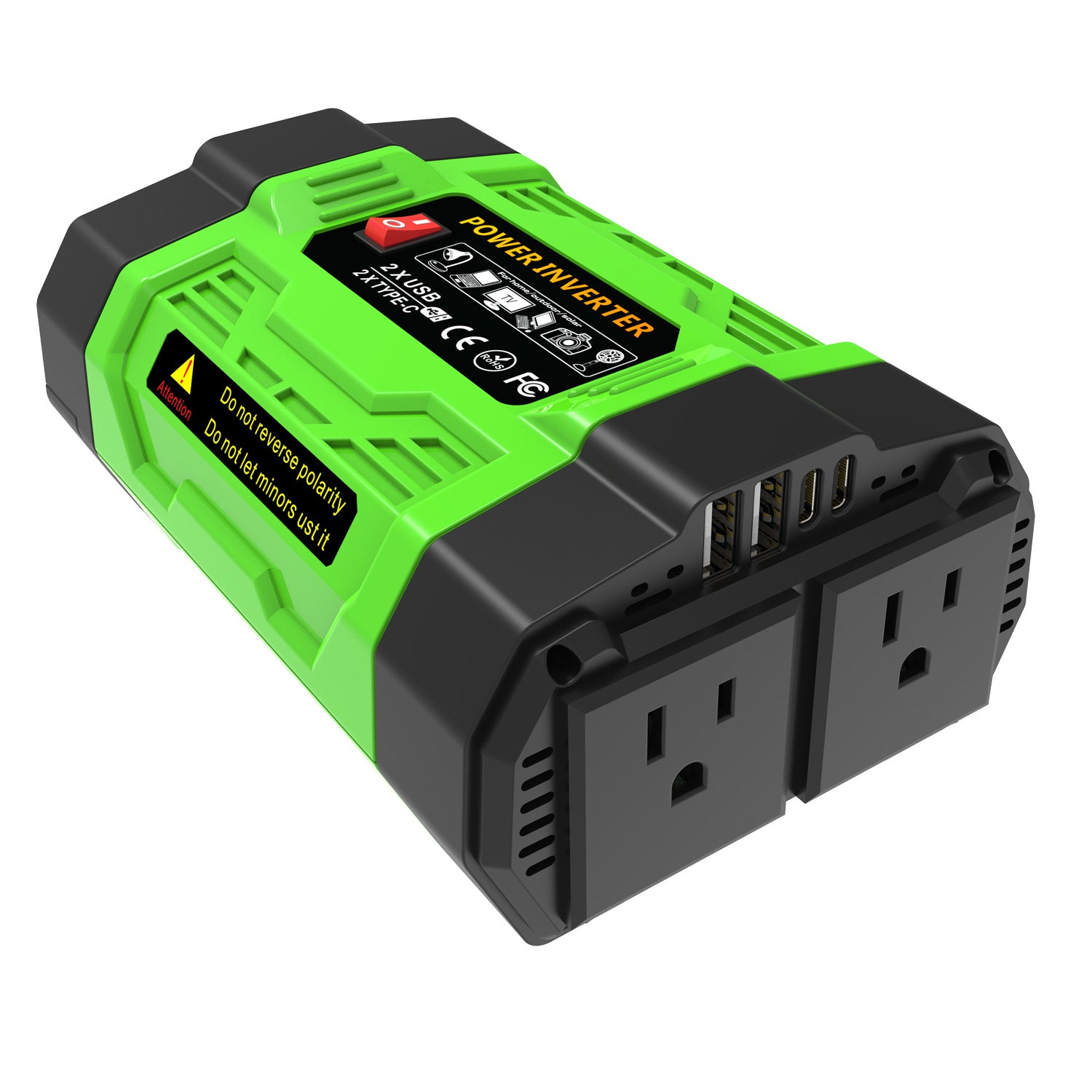 US Standard Socket Car Inverter200W 300W 600W12V Turn110V Dual Socket Dual USB Double Type-C