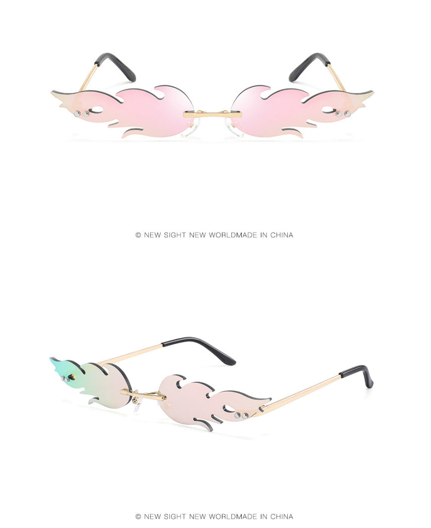 Personalized Flame Sunglasses Women's Fashion Metal Frameless Sunglasses Trendy European and American Christmas Party Quirky Glasses