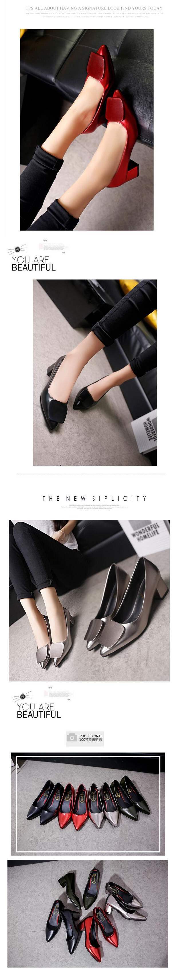 Spring and Autumn New Style Small Leather Shoes Thick Heel Square Buckle Single Shoes High Heels Black Professional Shoes Mid Heel Work Shoes Women's Shoes