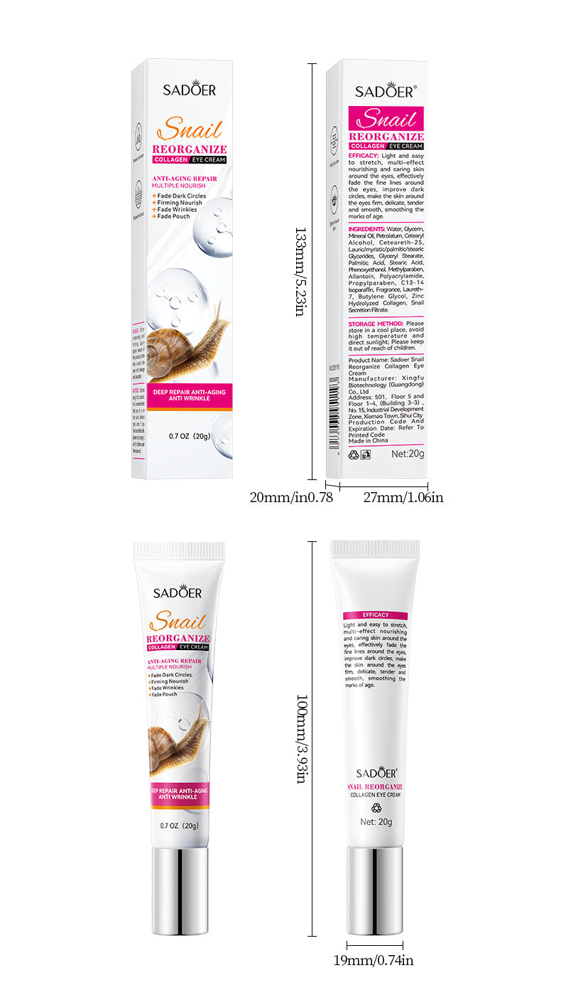 蜗牛眼霜20克 SADOER 胶原蛋白 改善黑眼圈和皱纹 跨境批发