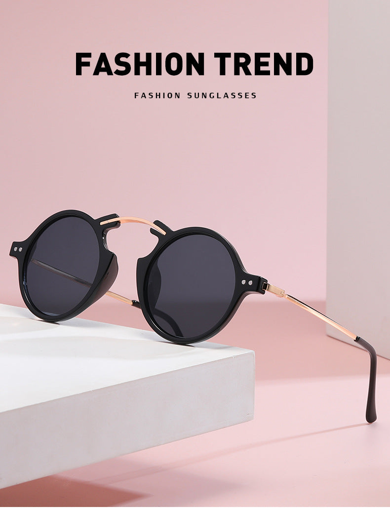 Steampunk Small Frame Sunglasses for Women, European and American Trendy Round Frame Sunglasses, Unique Street Style Glasses for Women sunglasses