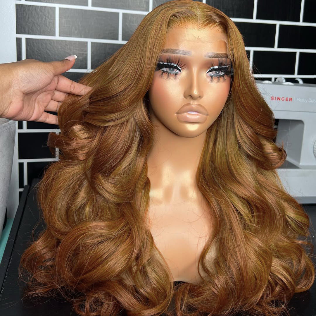 European and American Hot-Selling Golden Brown Synthetic Wig13*4 body wave front lace fiber hairpi