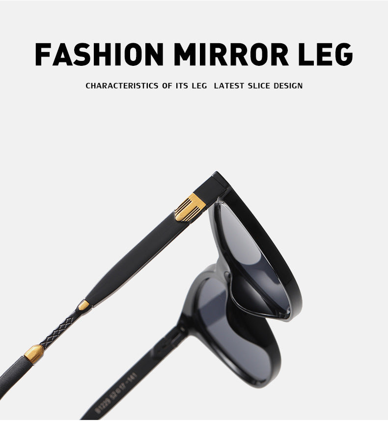 Aluminum-magnesium Spring Mirror Leg Cat Eye Sunglasses Men UV Protection ins Large Frame Sunglasses for Women with High-End Feel
