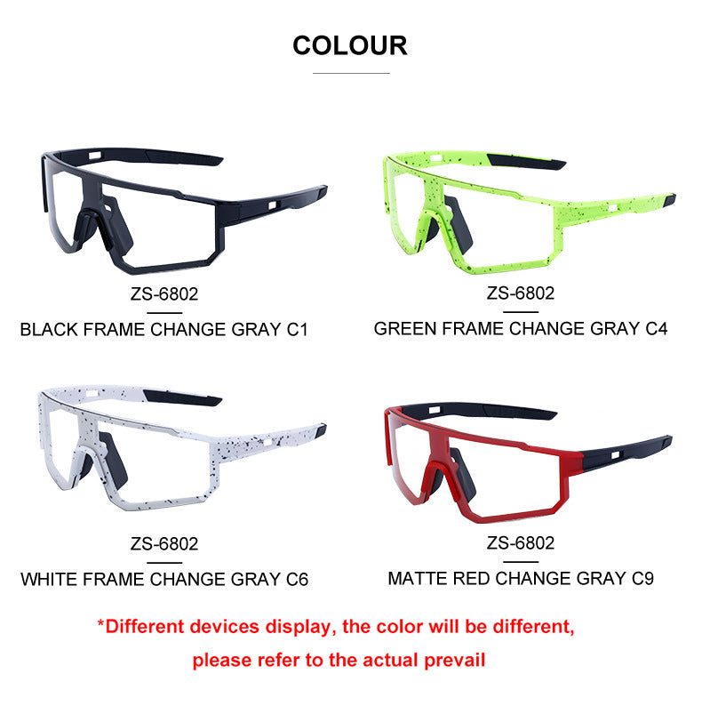 European and American One-piece Photochromic Sunglasses Women Outdoor Cycling Sports Windproof Sunglasses Men Wholesale shades