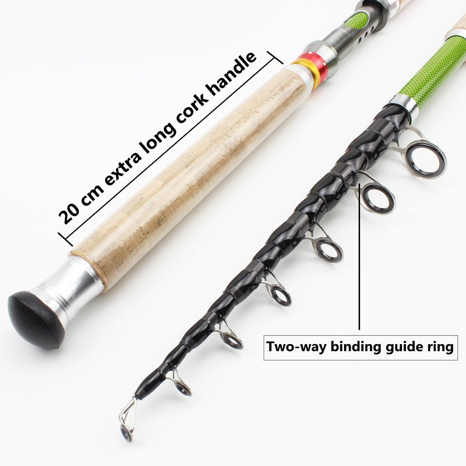 A Long Casting Telescopic Lure Rod with Long Wooden Handle, Sea Rod, Rock Fishing Rod, Carbon Fiber Carp and Bass Rod MH Tune