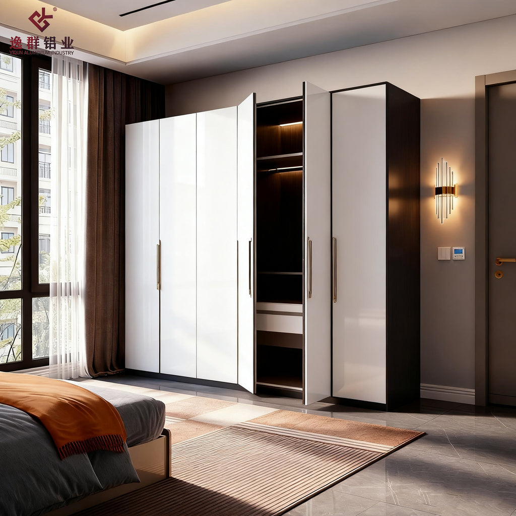 Custom Aluminum Alloy Combination Wardrobe with Top Cabinet Modern Simple Light Luxury Bedroom Home Storage Finished Wardrobe Factory