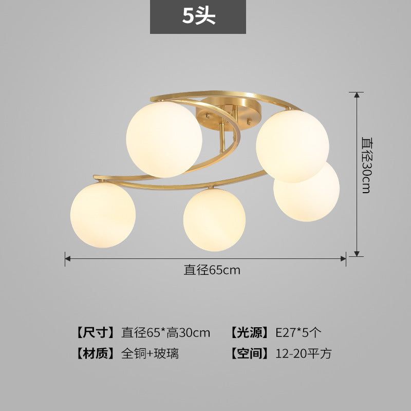 All-Copper Ceiling Light Nordic Style Bedroom Light Modern Simple Elegant Master Bedroom Room Light Creative Personality Living Room Light