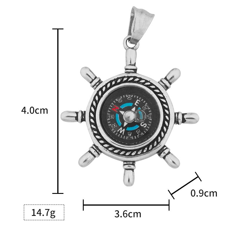 New Stainless Steel Compass Titanium Steel Pendant Personality Outdoor Trendy Fashion Punk Rock Necklace Wholesale